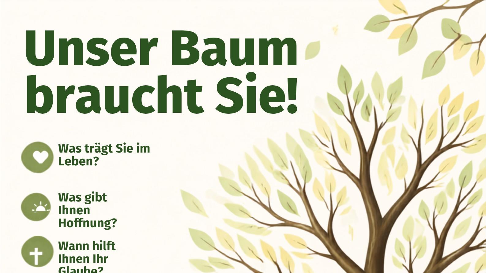 Was trägt Sie im Leben? Was gibt Ihnen Hoffnung? Wann hilft Ihnen Ihr Glaube? Ab Sonntag, 30. August, steht im Eingangsbereich des Mariendoms in Andernach ein großer Baum – zunächst noch ganz kahl. 🍃 Damit daraus ein lebendiger Hoffnungsbaum wird, brauchen wir Ihre Gedanken! Dazu finden Sie vor Ort grüne und gelbe Blätter mit zwei Satzanfängen: Mir gibt Hoffnung … Glaube hilft mir, wenn …